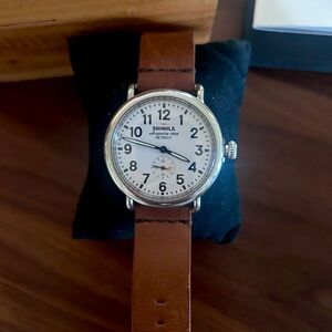 Shinola Runwell 41mm watch with brown leather band